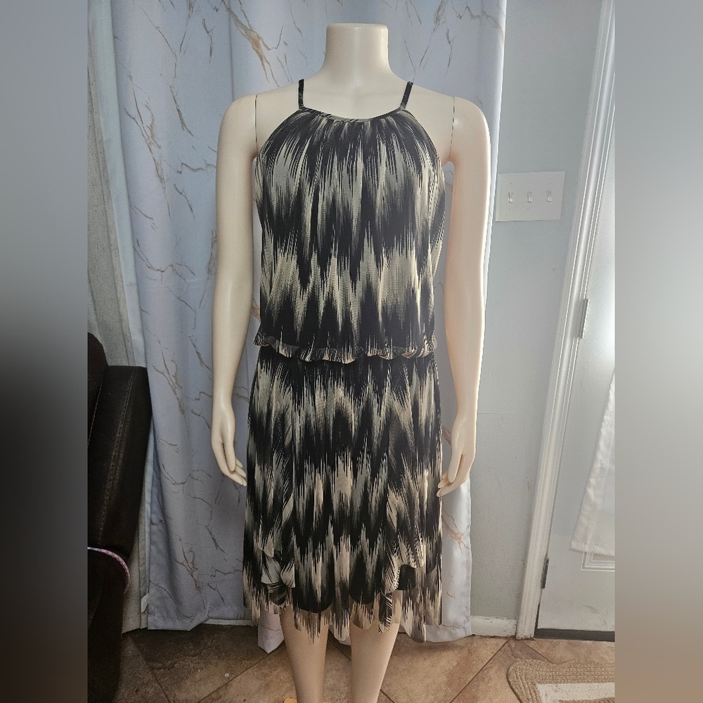 Classic Black and Cream Sleeveless Blouson Dress
